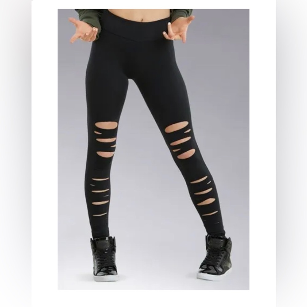 Slashed Front Ankle Leggings Size SA Small Adult Black